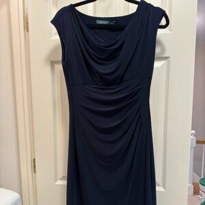 Lauren-Ralph Lauren Navy Drape-Front Lined Dress